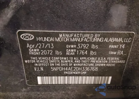 2013 Hyundai Elantra Gls from USA, damaged, VIN 5NPDH4AE2DH336768
